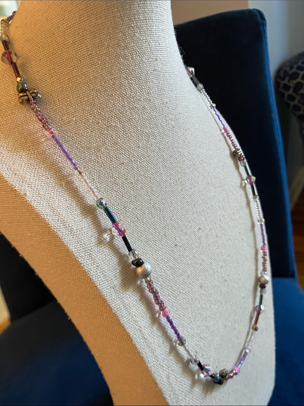 22” Pink Purple Multicolour Beaded Necklace Magnetic Closure